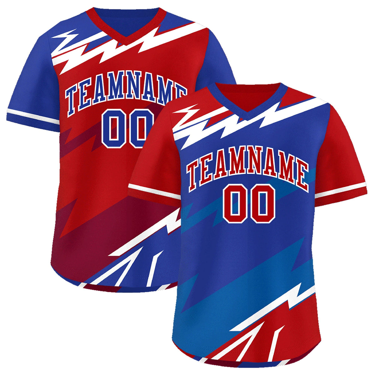 Custom Royal Blue Red Royal Reversible Tops Lightning Pattern Graffiti Pattern Pullover V-Neck Baseball Jersey| KXKSHOP