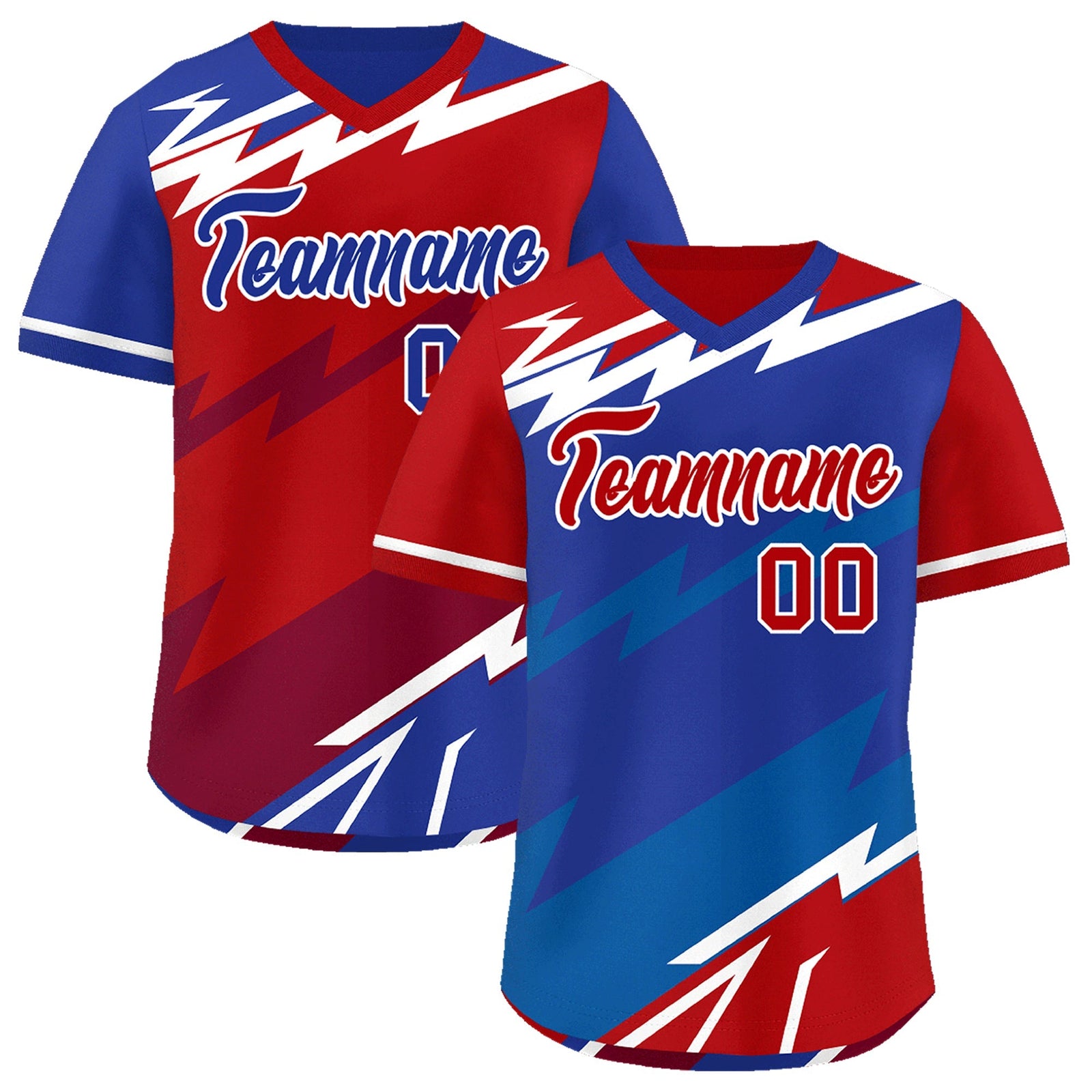 Custom Royal Blue Red Royal Reversible Tops Lightning Pattern Graffiti Pattern Pullover V-Neck Baseball Jersey| KXKSHOP