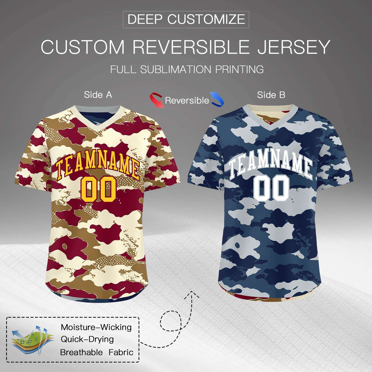 Custom Camel Cream Navy Reversible Camo Breathable Baseball Jersey| KXKSHOP
