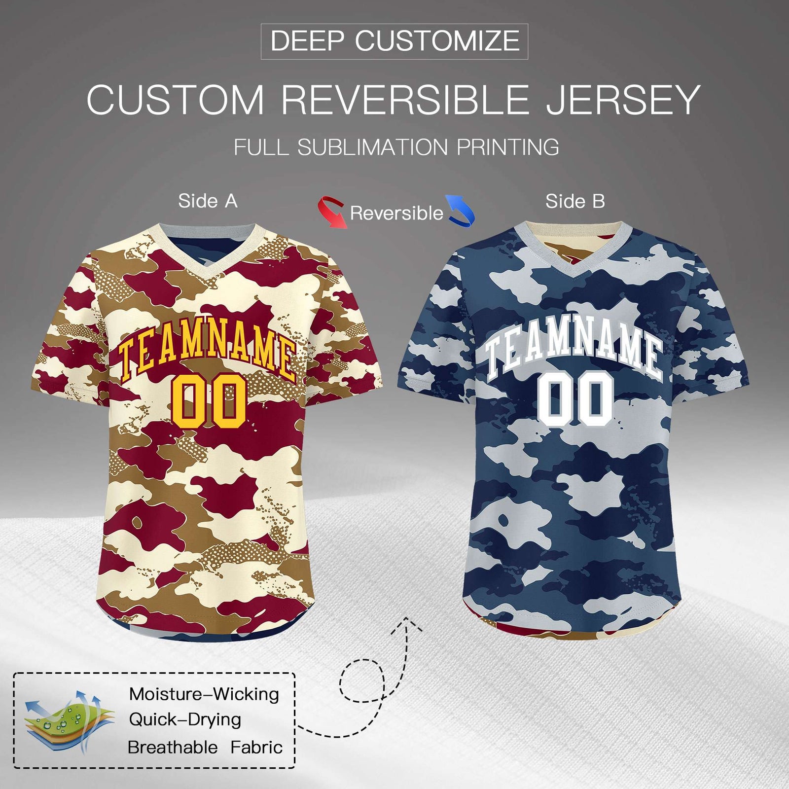 Custom Camel Cream Navy Reversible Camo Breathable Baseball Jersey| KXKSHOP