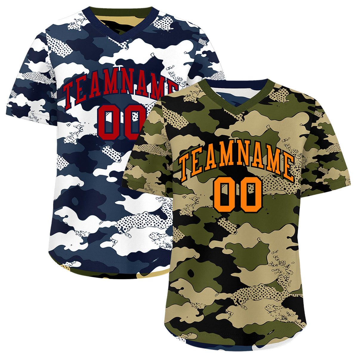 Custom Olive Khaki Midnight Blue Reversible Camo Stretch Fabric Baseball Jersey| KXKSHOP