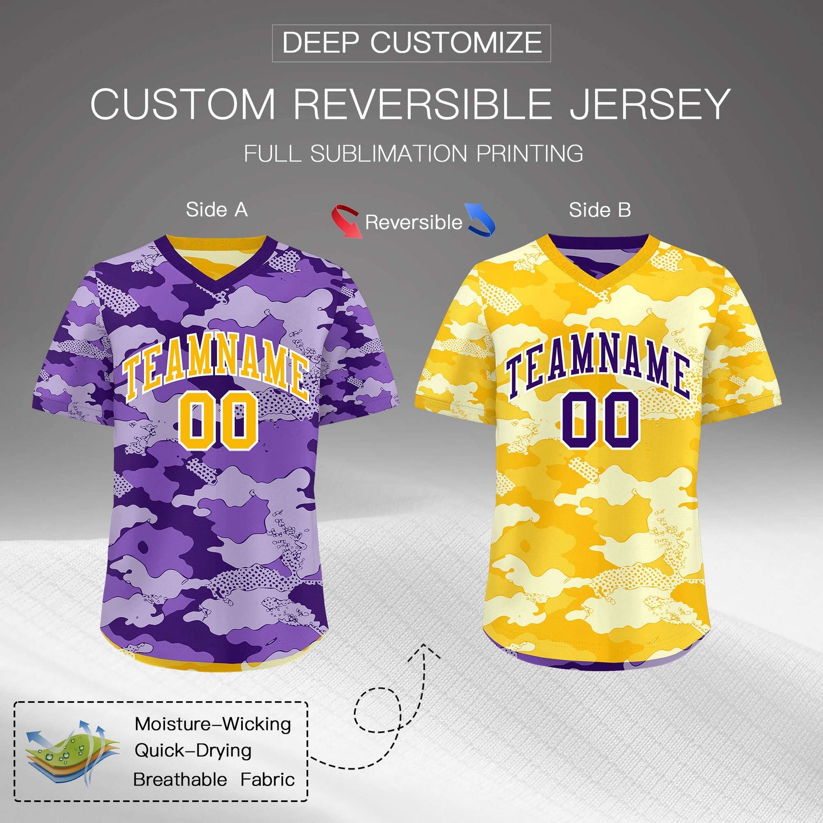 Custom Light Purple Yellow Cream Reversible Camo Lightweight Baseball Jersey| KXKSHOP