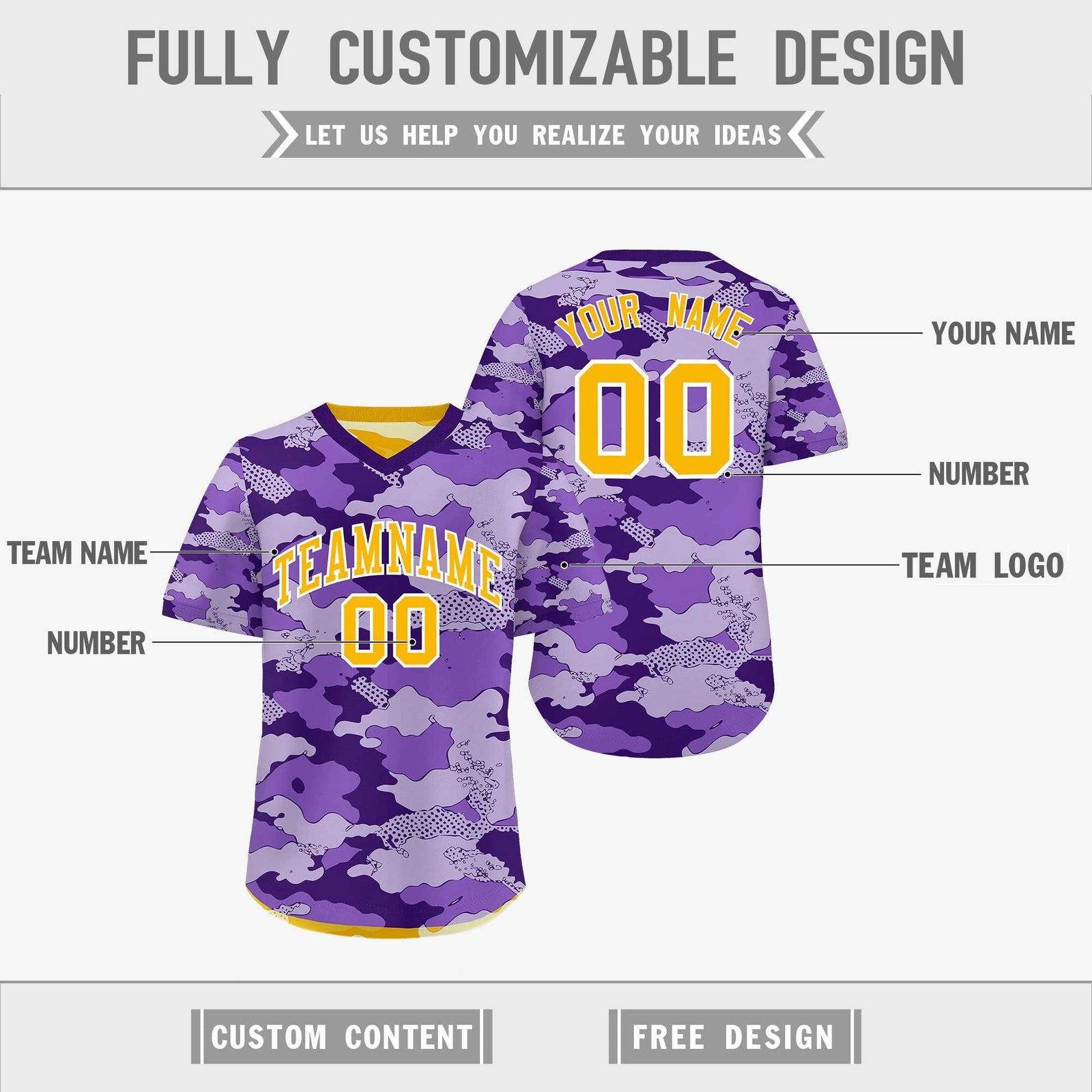Custom Light Purple Yellow Cream Reversible Camo Lightweight Baseball Jersey| KXKSHOP