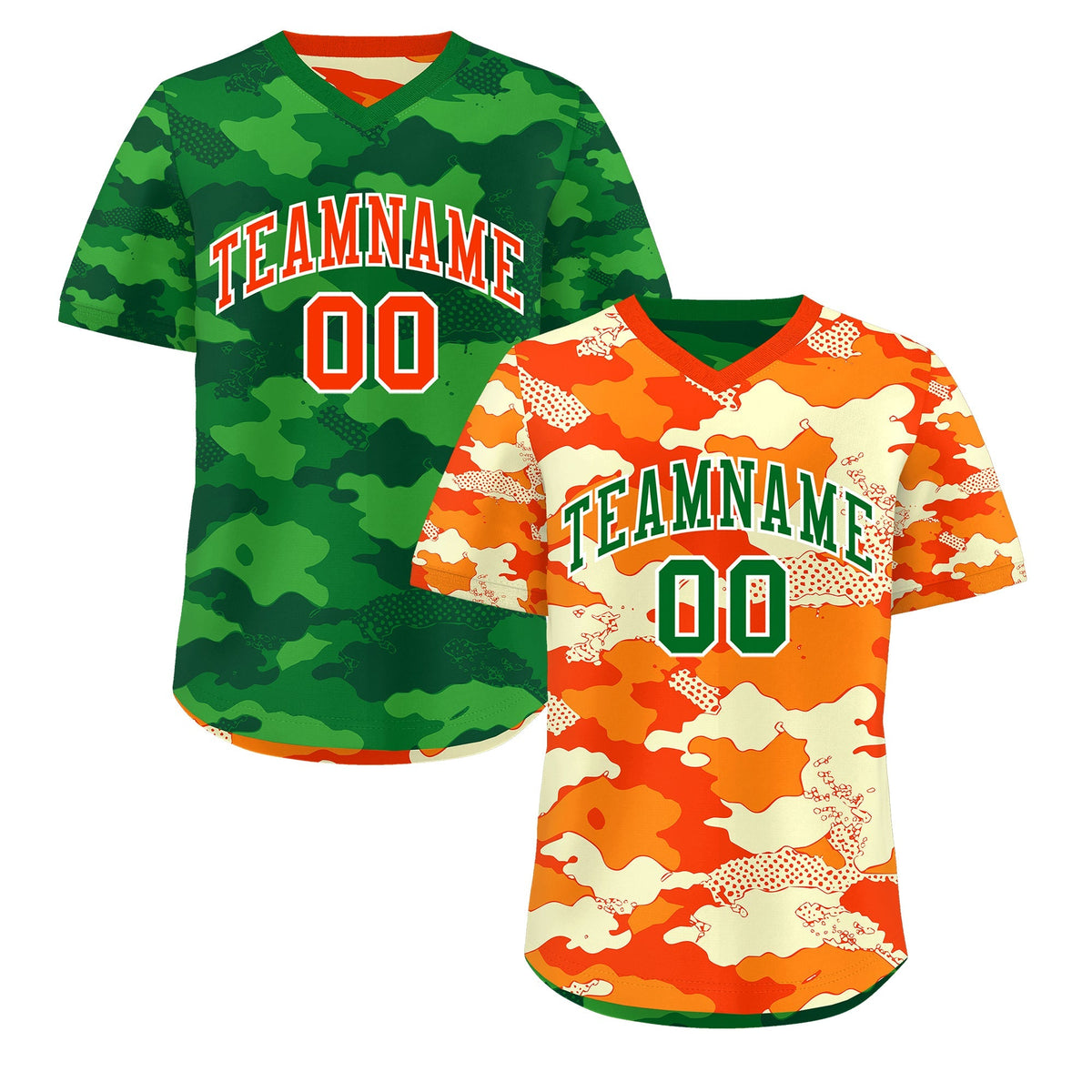 Custom Orange Dark Green Kelly Green Reversible Camo Stretch Fabric Baseball Jersey| KXKSHOP