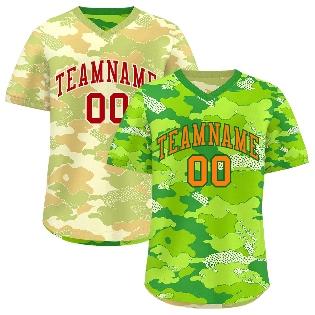 Custom Neon Green Cream Khaki Reversible Camo Breathable Baseball Jersey| KXKSHOP