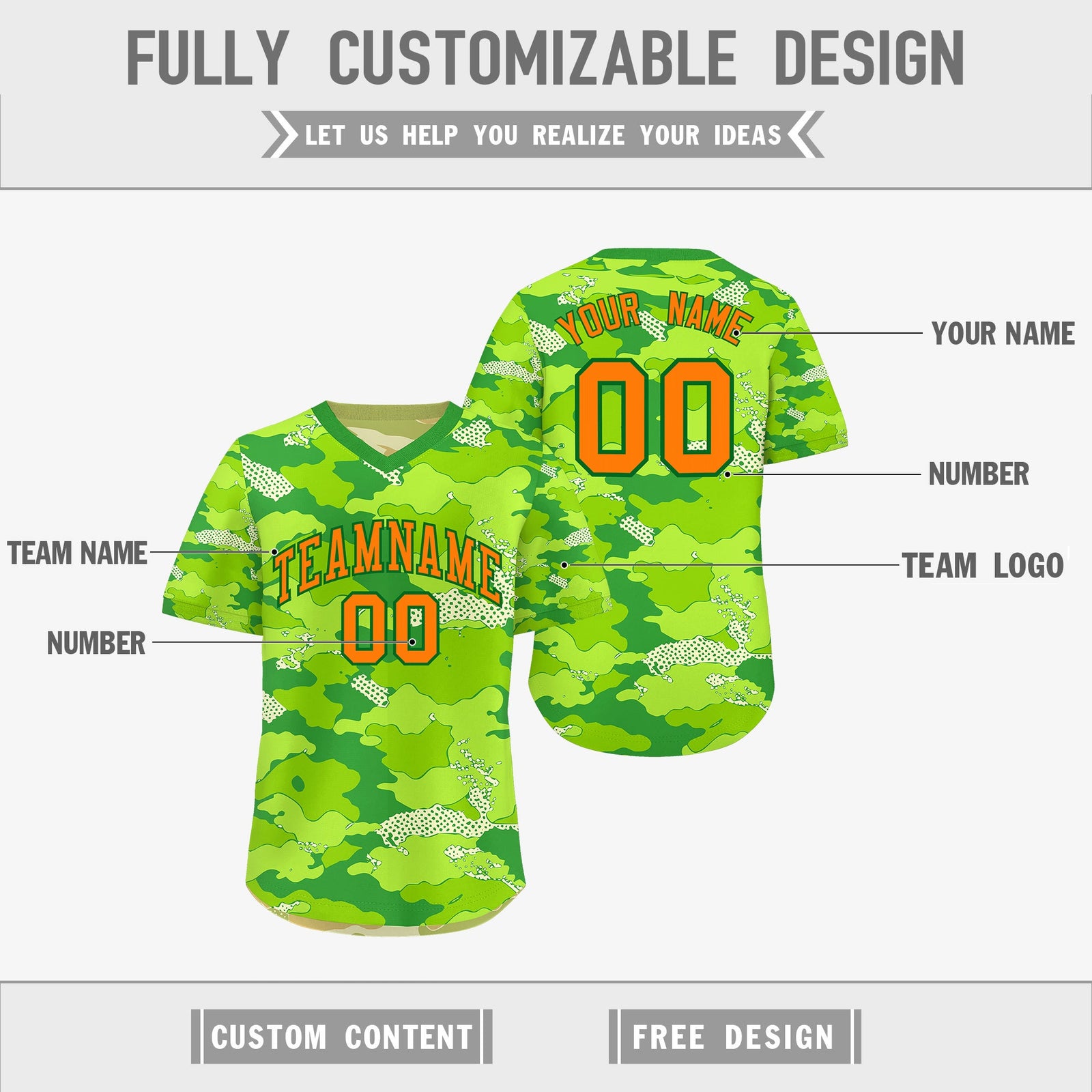 Custom Neon Green Cream Khaki Reversible Camo Breathable Baseball Jersey| KXKSHOP