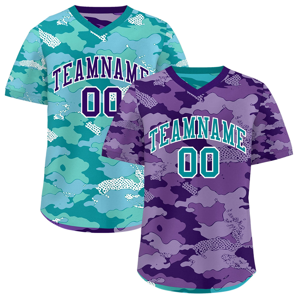 Custom Purple Light Purple Bright Green Reversible Camo Lightweight Baseball Jersey| KXKSHOP