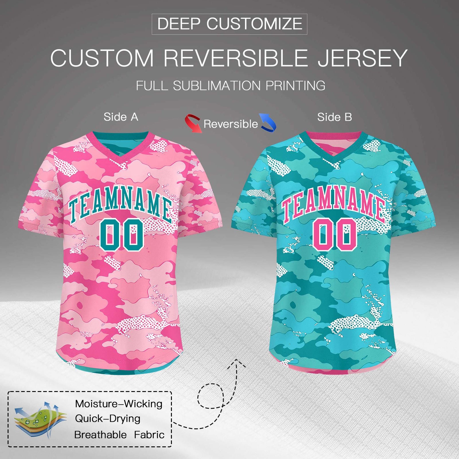 Custom Light Pink Pink White Reversible Camo Lightweight Baseball Jersey| KXKSHOP