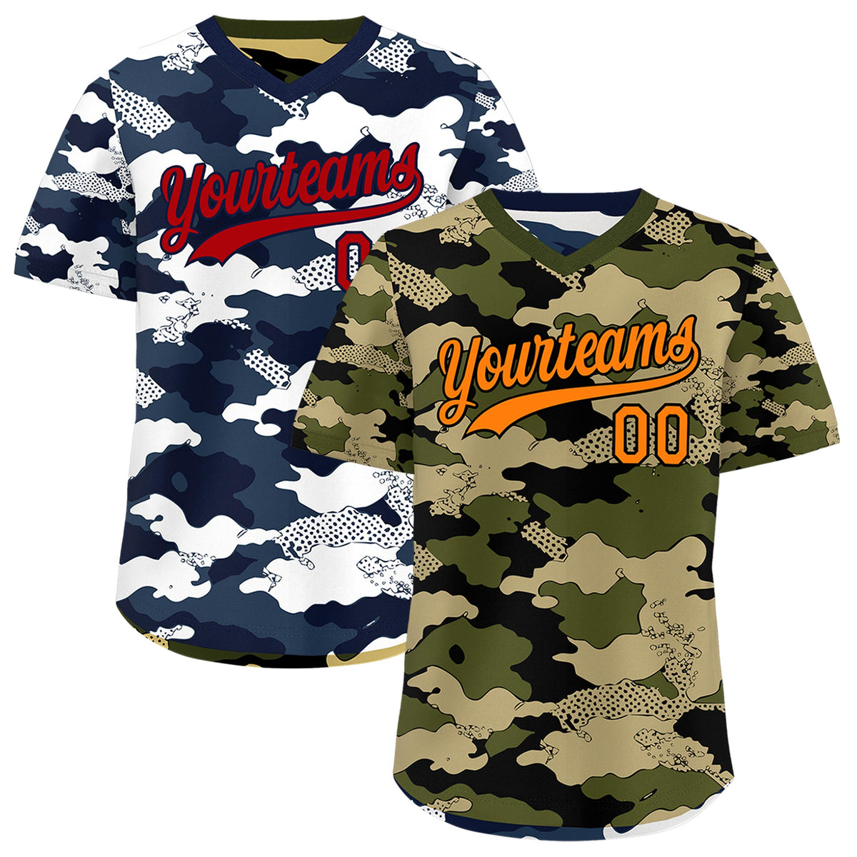 Custom Olive Khaki Midnight Blue Reversible Camo Stretch Fabric Baseball Jersey| KXKSHOP