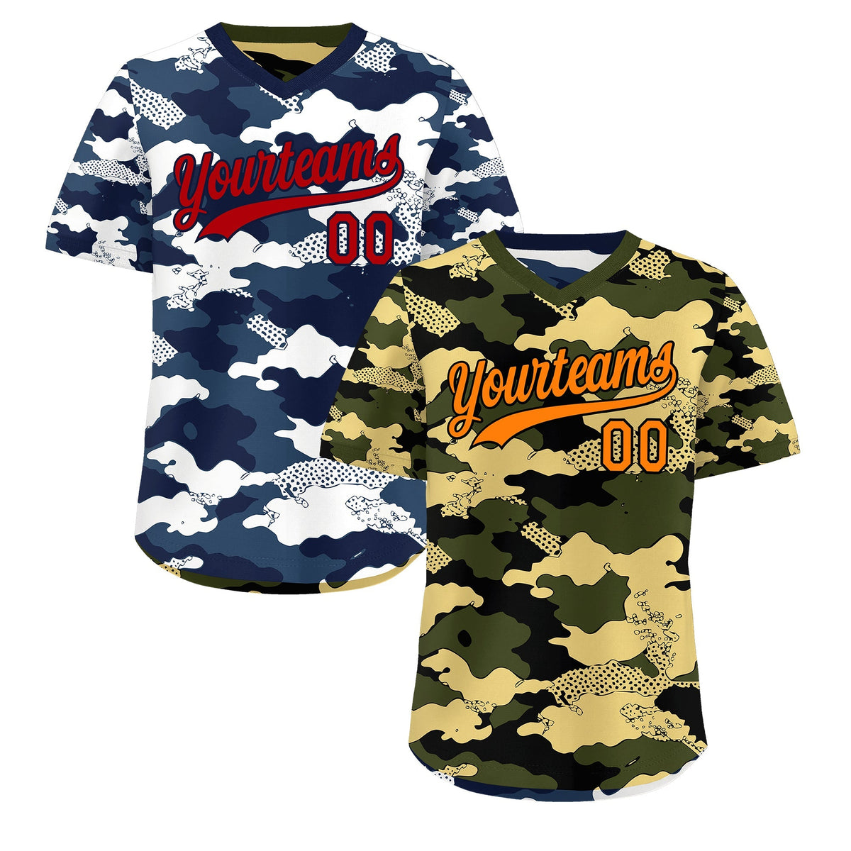 Custom Olive Khaki Midnight Blue Reversible Camo Stretch Fabric Baseball Jersey| KXKSHOP