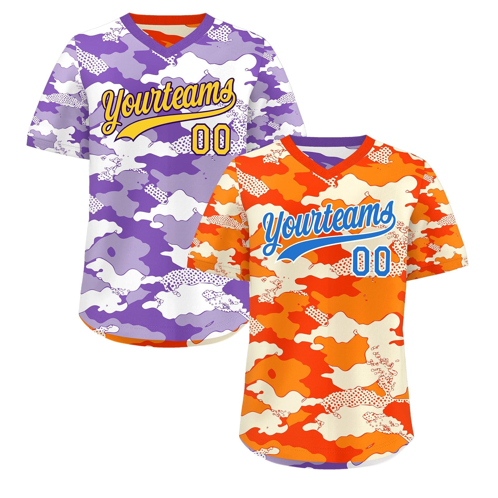 Custom Orange Purple Reversible Camo Breathable Baseball Jersey| KXKSHOP