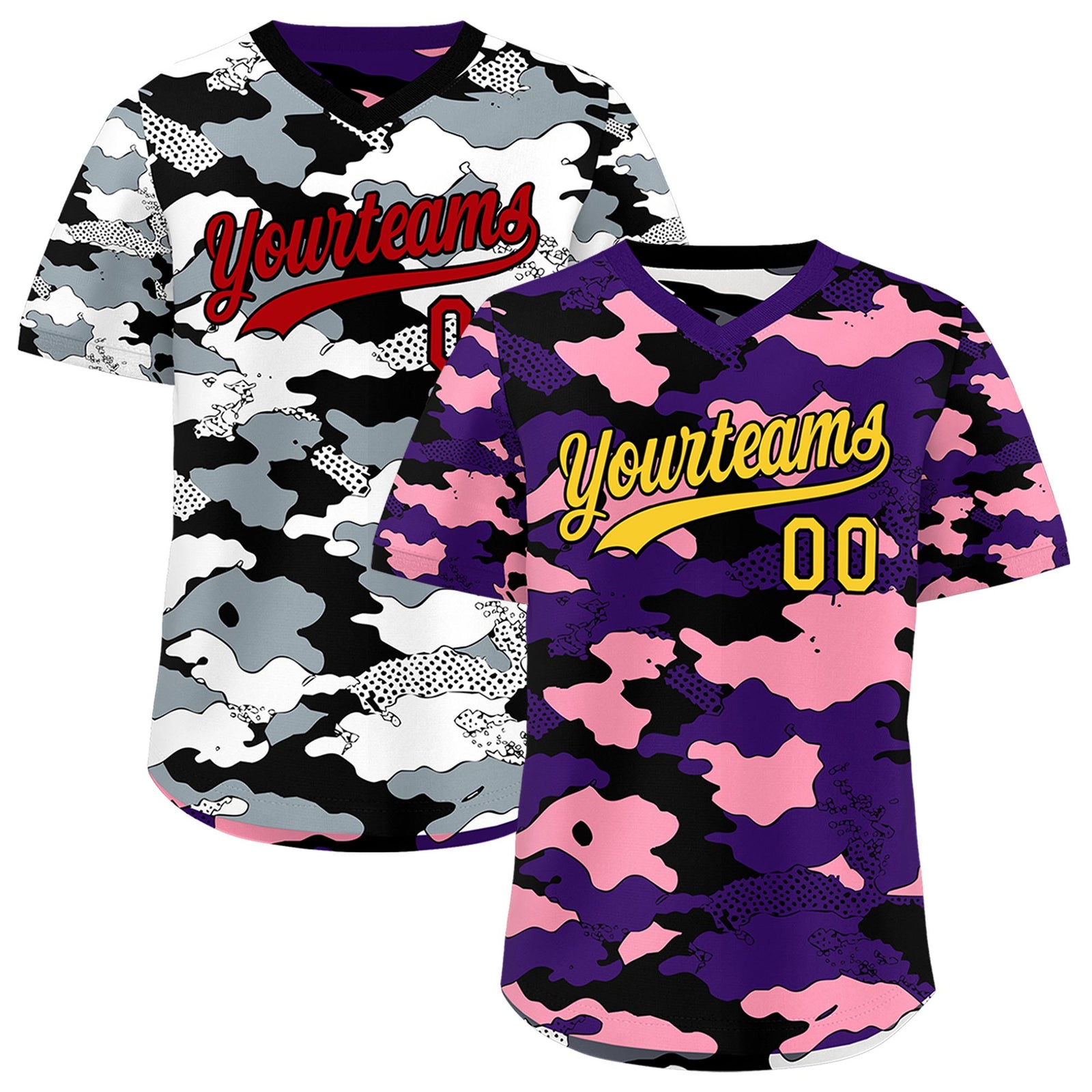 Custom Purple Light Pink White Reversible Camo Stretch Fabric Baseball Jersey| KXKSHOP