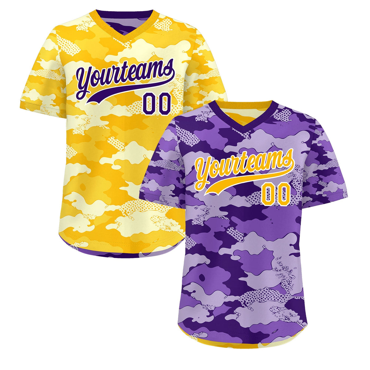 Custom Light Purple Yellow Cream Reversible Camo Lightweight Baseball Jersey| KXKSHOP