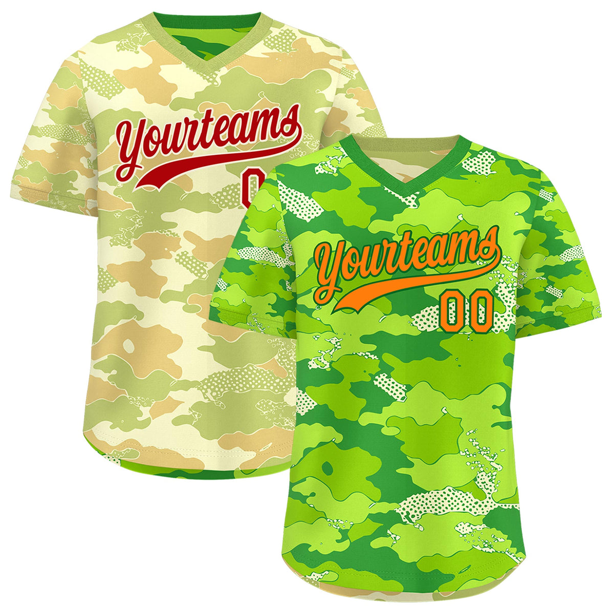 Custom Neon Green Cream Khaki Reversible Camo Breathable Baseball Jersey| KXKSHOP