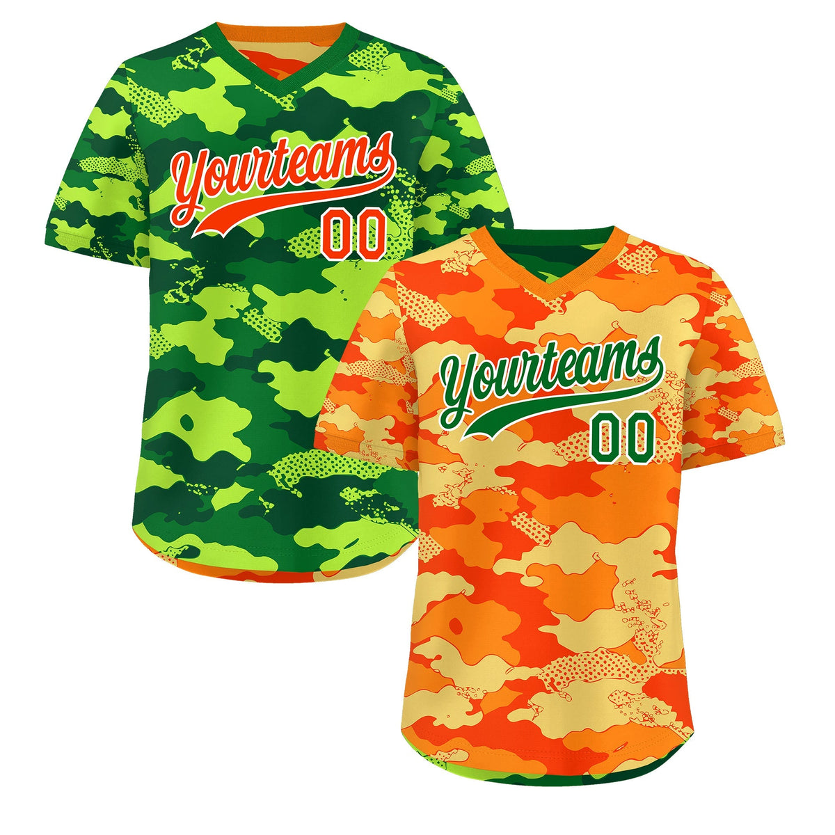 Custom Orange Dark Green Kelly Green Reversible Camo Breathable Baseball Jersey| KXKSHOP