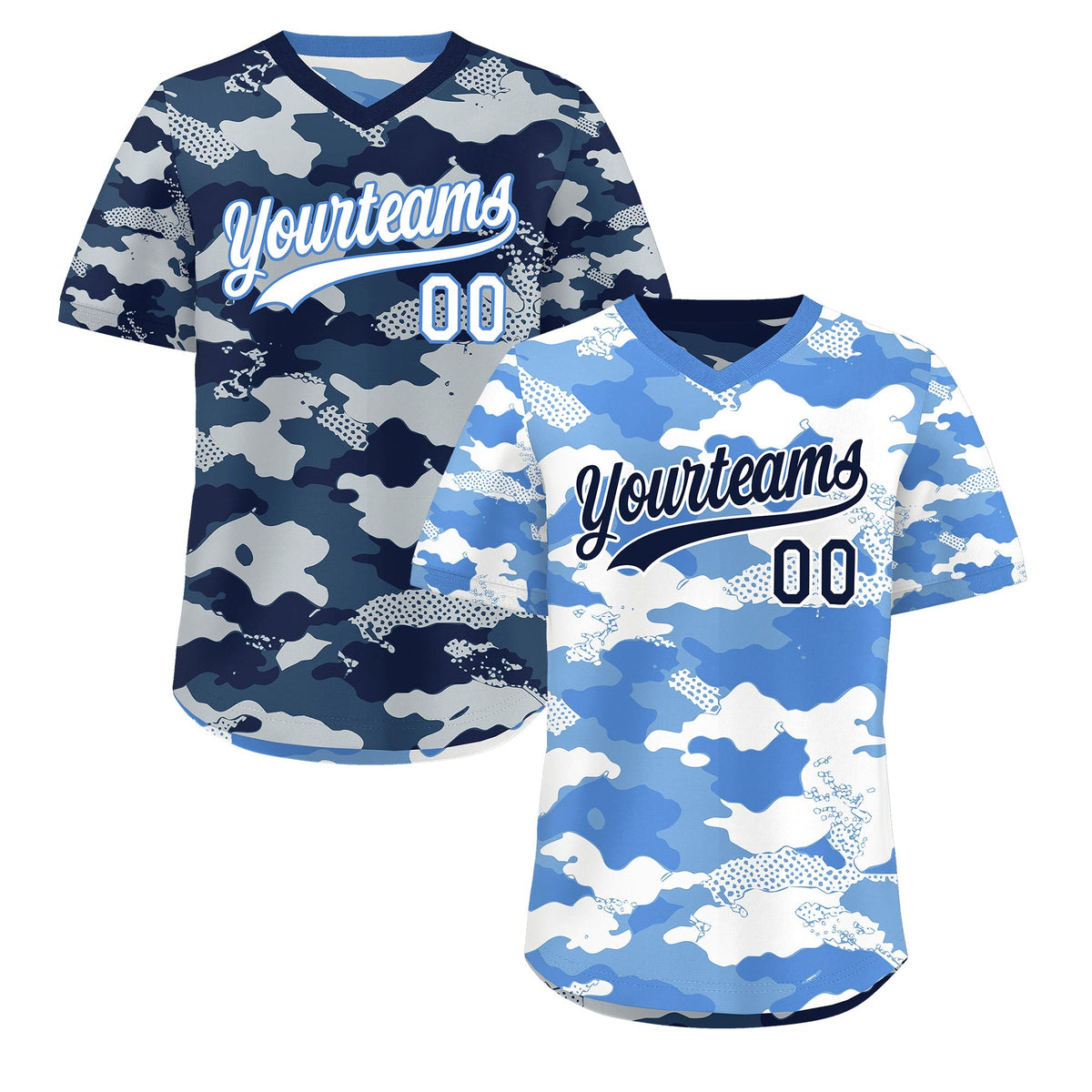 Custom Powder Blue Midnight Blue Silver Reversible Camo Breathable Baseball Jersey| KXKSHOP
