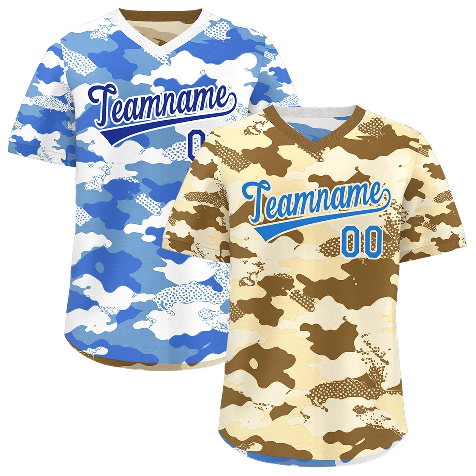 Custom Camel Cream Powder Blue Reversible Camo Lightweight Baseball Jersey| KXKSHOP