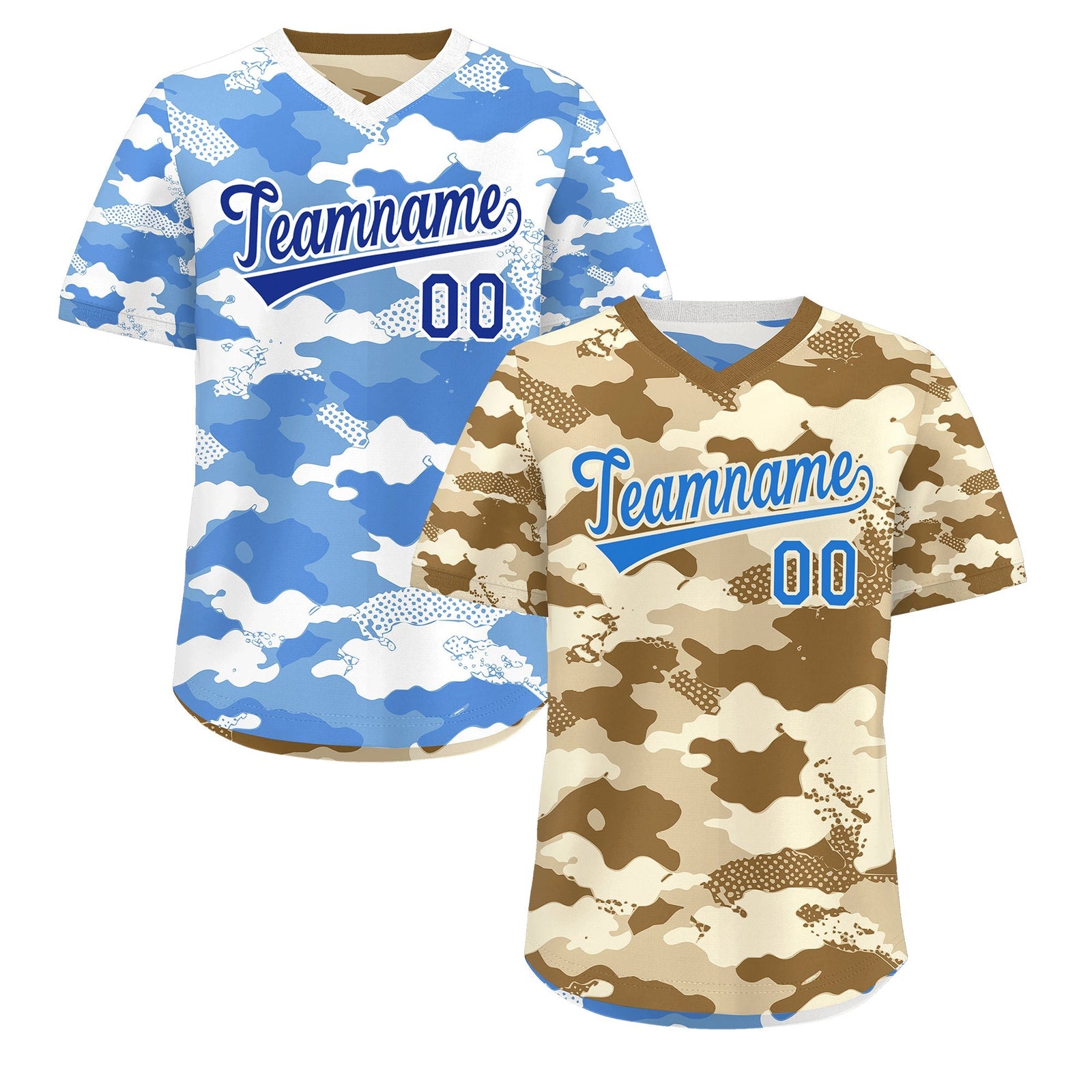 Custom Camel Cream Powder Blue Reversible Camo Lightweight Baseball Jersey| KXKSHOP