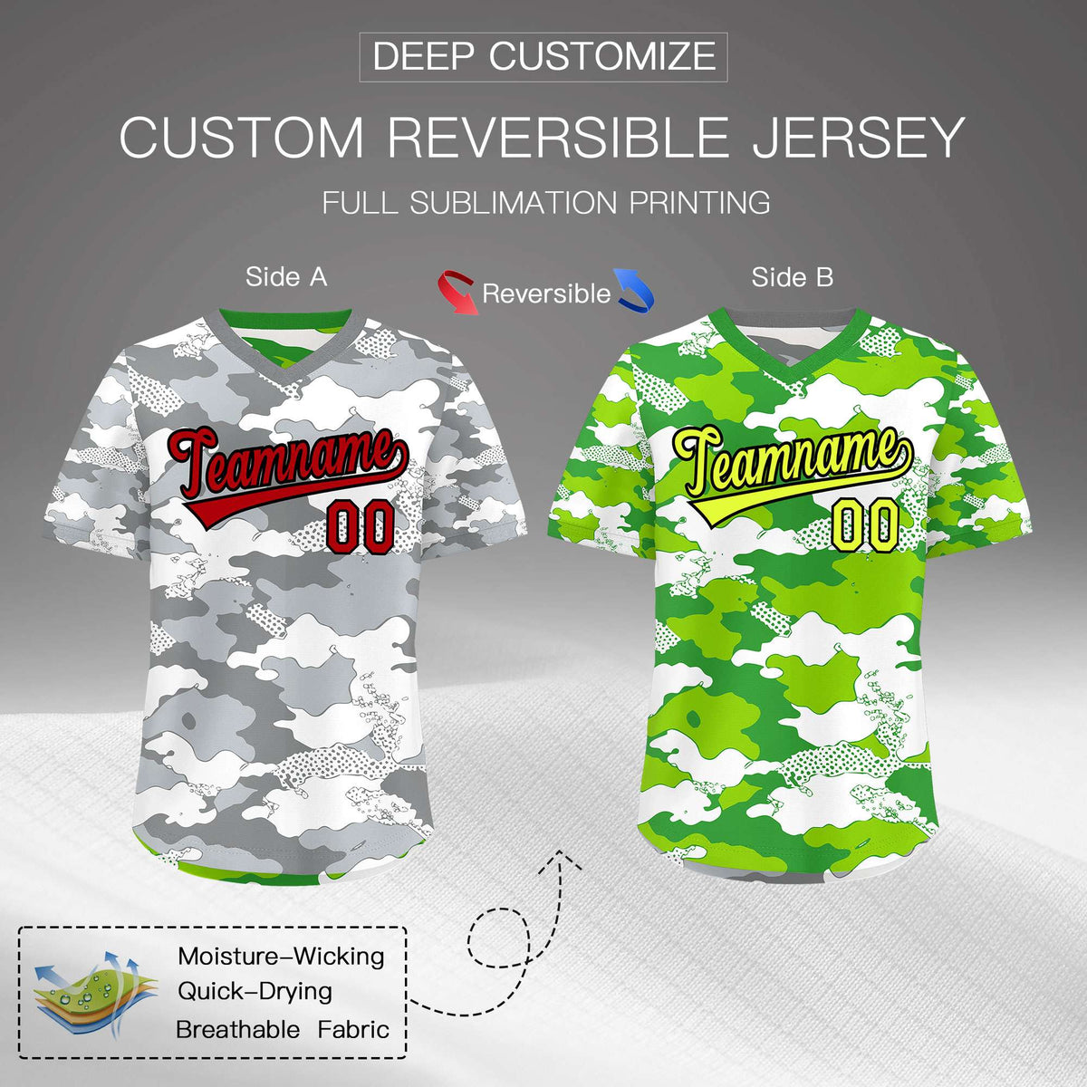 Custom Silver Light Green Reversible Camo Lightweight Baseball Jersey| KXKSHOP