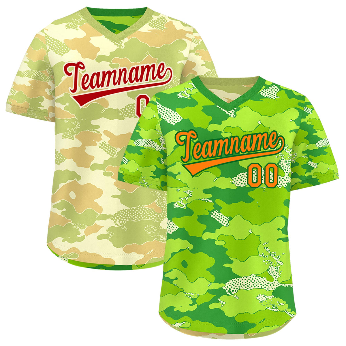 Custom Neon Green Cream Khaki Reversible Camo Breathable Baseball Jersey| KXKSHOP