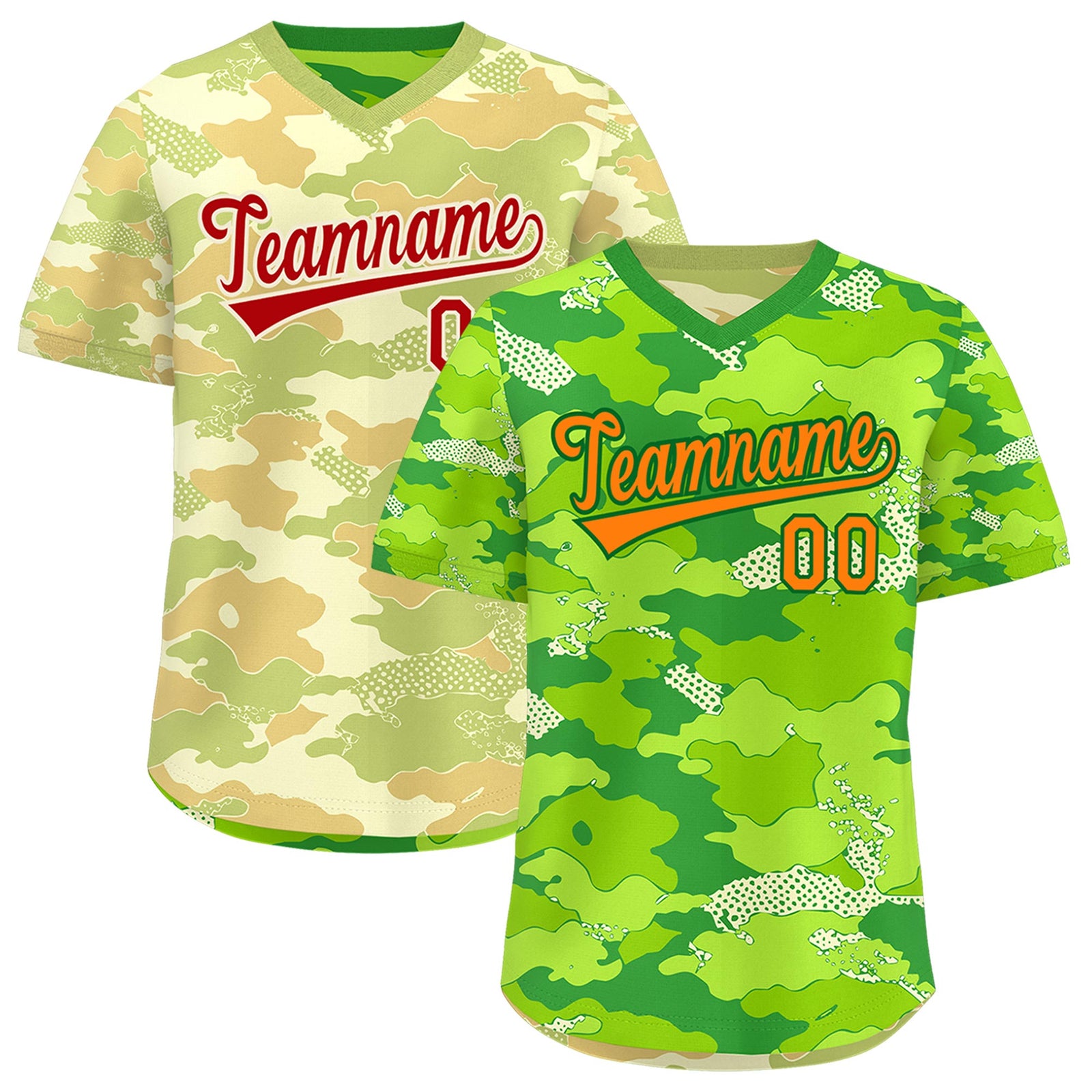 Custom Neon Green Cream Khaki Reversible Camo Breathable Baseball Jersey| KXKSHOP