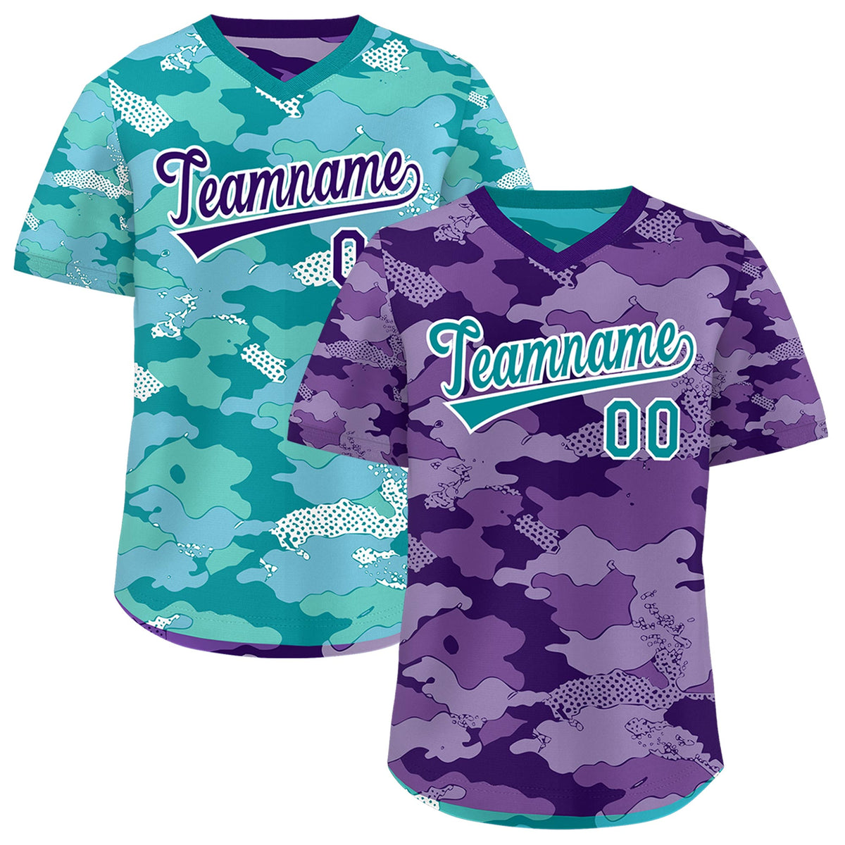 Custom Purple Light Purple Bright Green Reversible Camo Lightweight Baseball Jersey| KXKSHOP