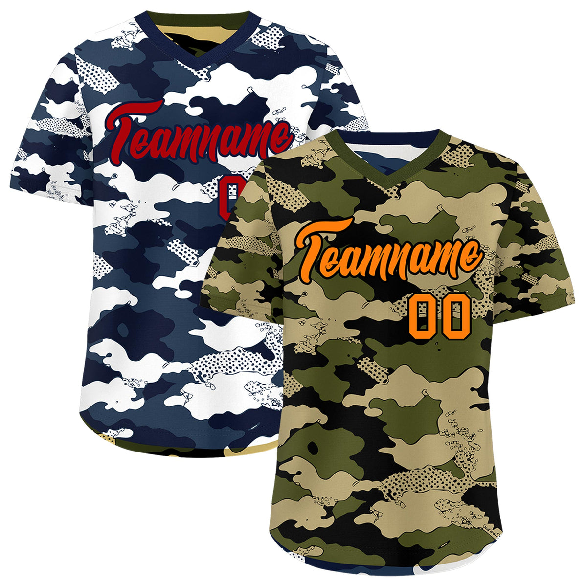Custom Olive Khaki Midnight Blue Reversible Camo Stretch Fabric Baseball Jersey| KXKSHOP