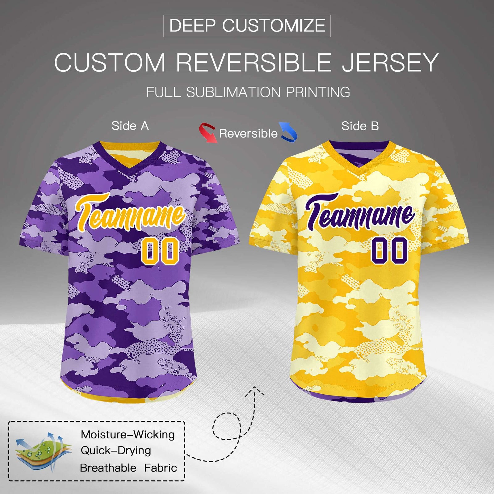 Custom Light Purple Yellow Cream Reversible Camo Lightweight Baseball Jersey| KXKSHOP