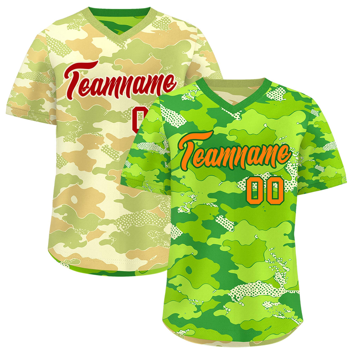 Custom Neon Green Cream Khaki Reversible Camo Breathable Baseball Jersey| KXKSHOP
