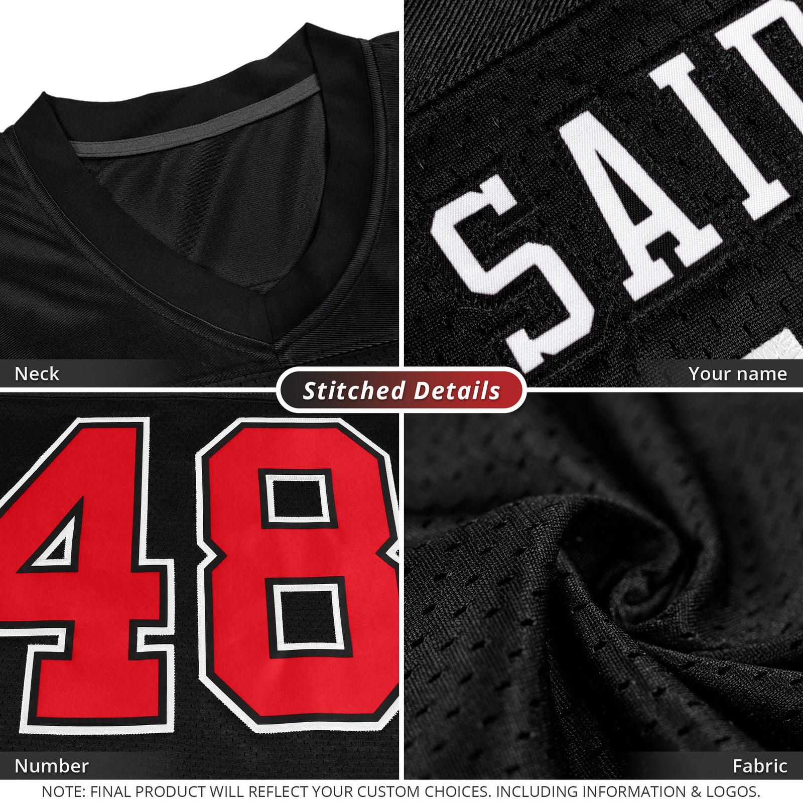 Custom Black Red-White Classic Style Mesh Authentic Football Jersey