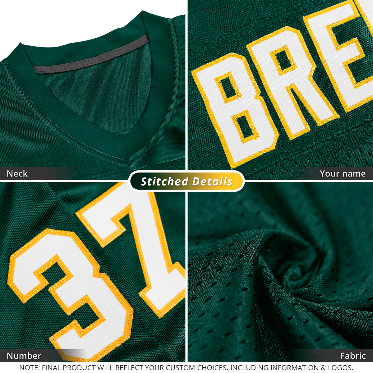 Custom Green White-Gold Classic Style Mesh Authentic Football Jersey