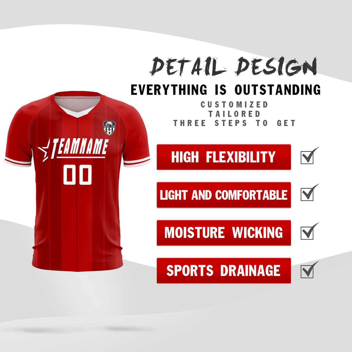 Custom Red Classic Striped Personalized Soccer Tops/Sets Jersey