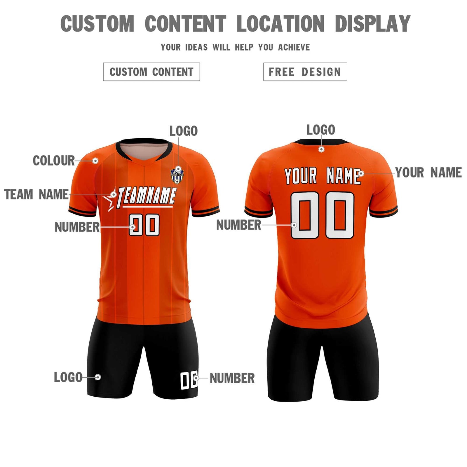 Custom Orange Classic Striped Personalized Soccer Tops/Sets Jersey