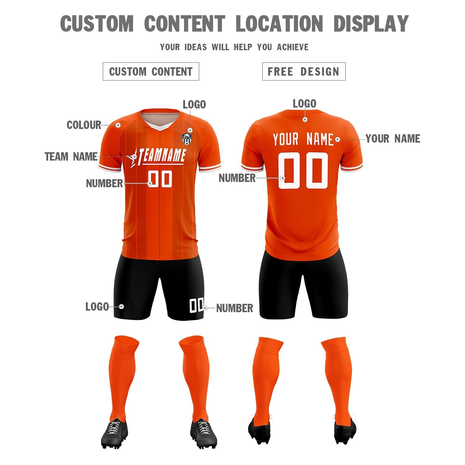 Custom Orange Classic Striped Personalized Soccer Tops/Sets Jersey