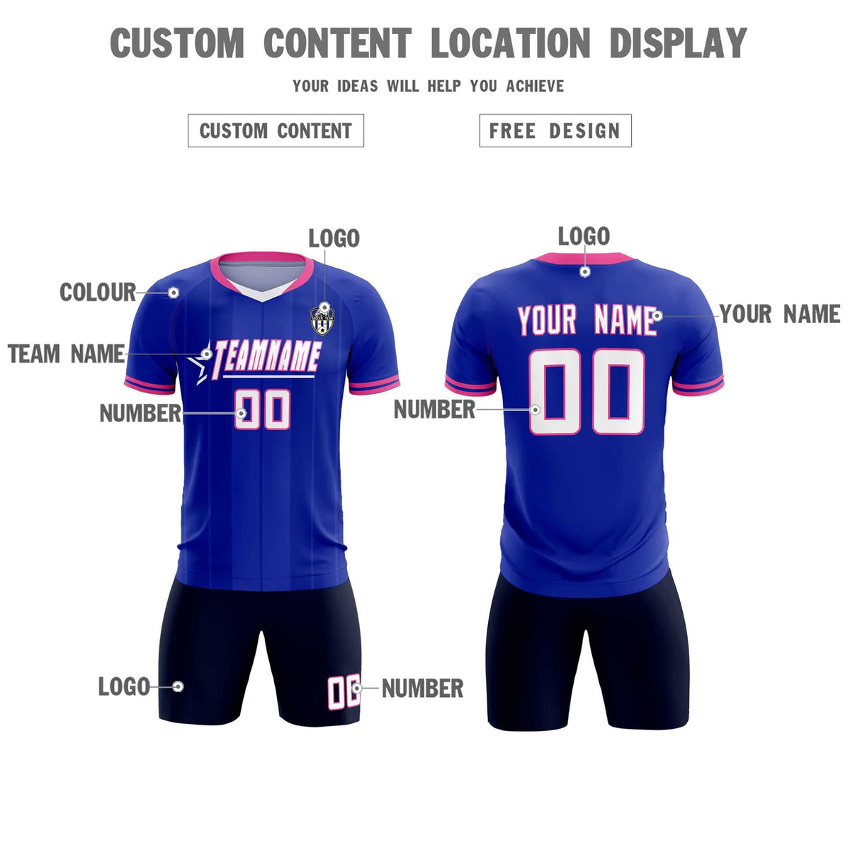 Custom Royal Classic Striped Personalized Soccer Tops/Sets Jersey