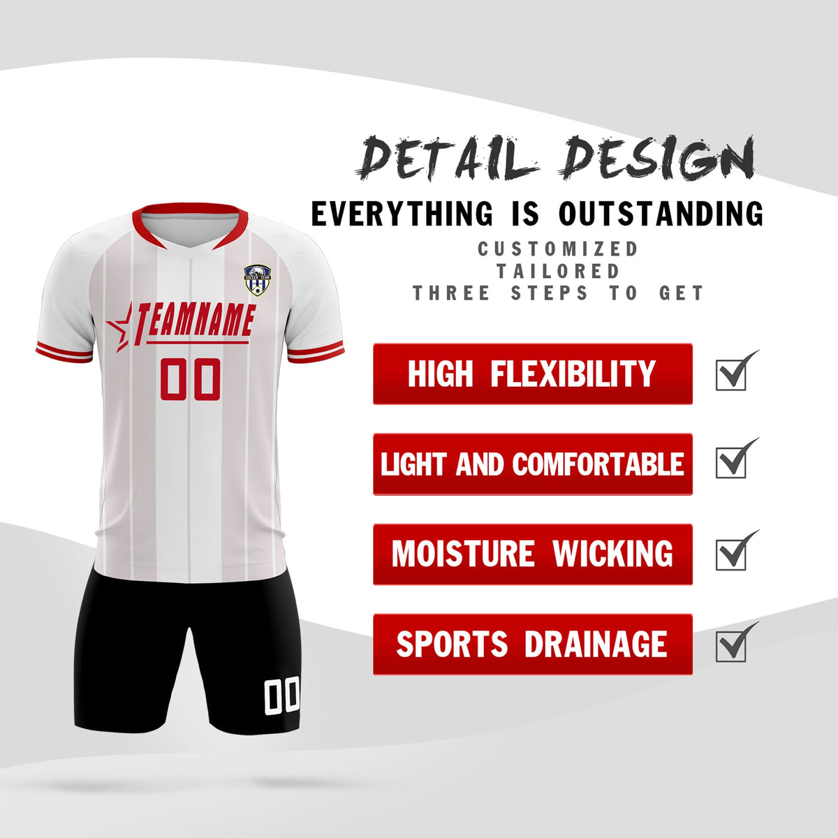 Custom White Classic Striped Personalized Soccer Tops/Sets Jersey