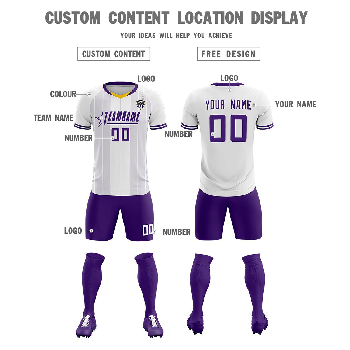 Custom White Classic Striped Personalized Soccer Tops/Sets Jersey