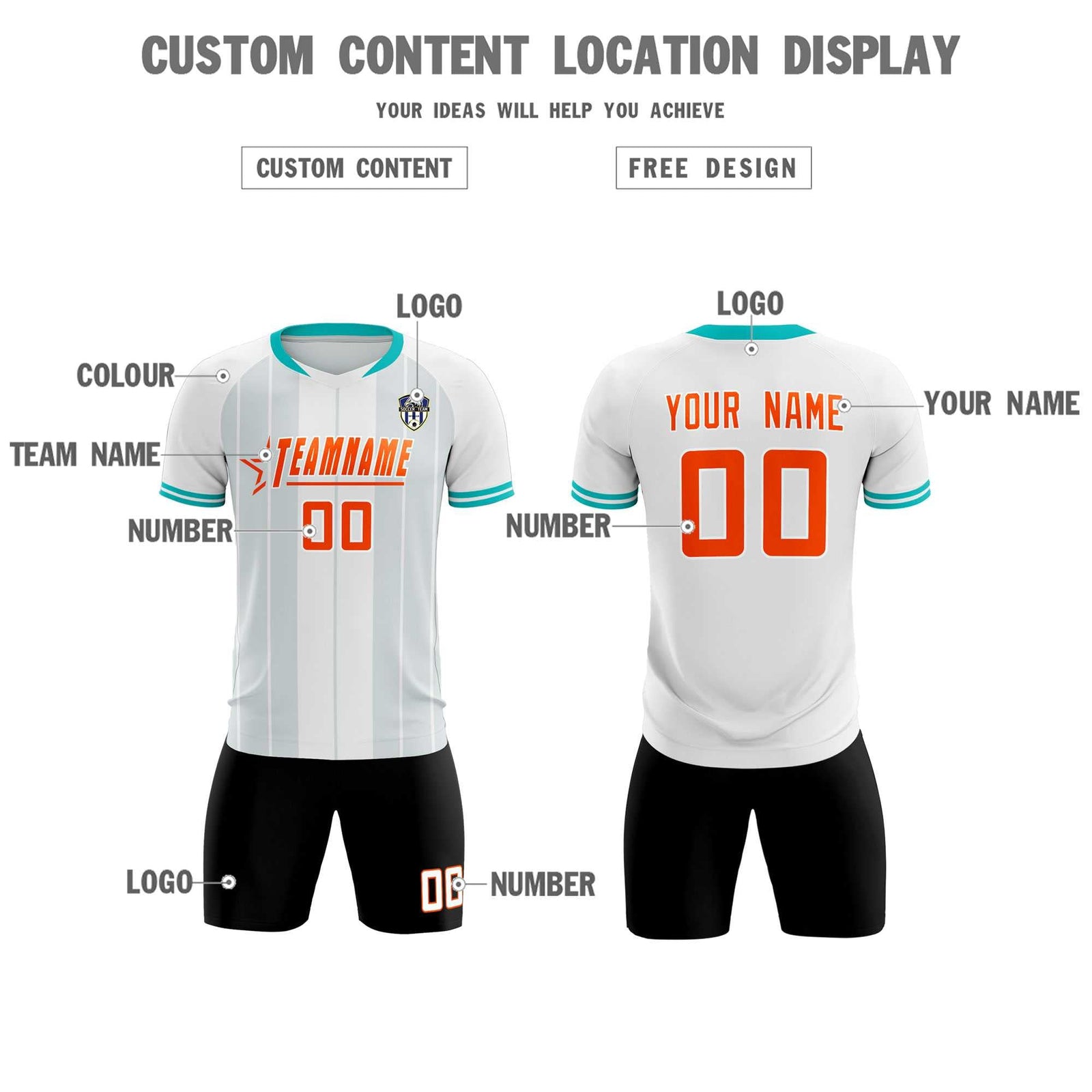 Custom White Classic Striped Personalized Soccer Tops/Sets Jersey