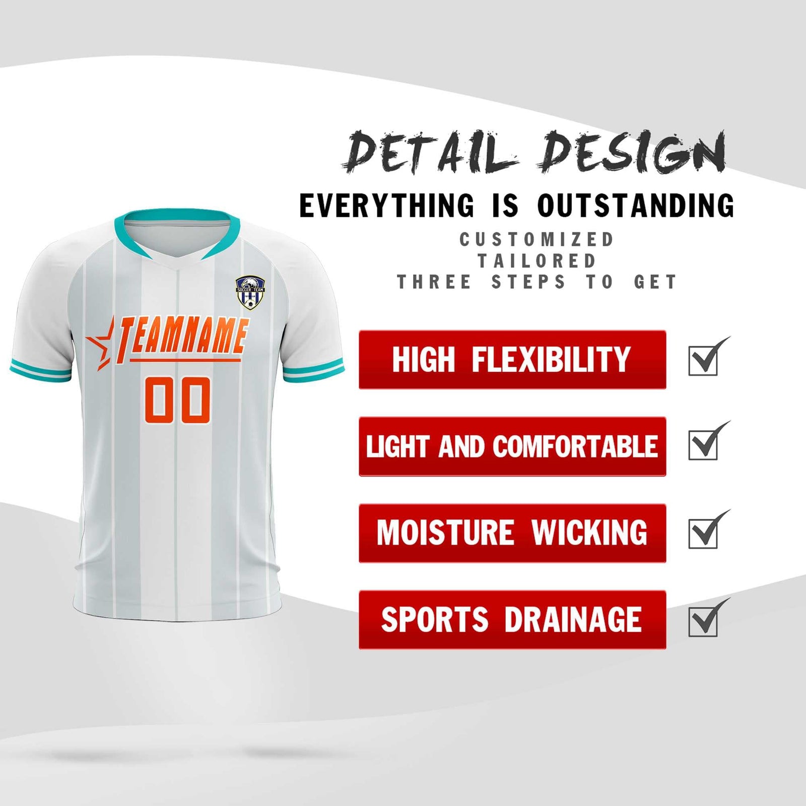 Custom White Classic Striped Personalized Soccer Tops/Sets Jersey