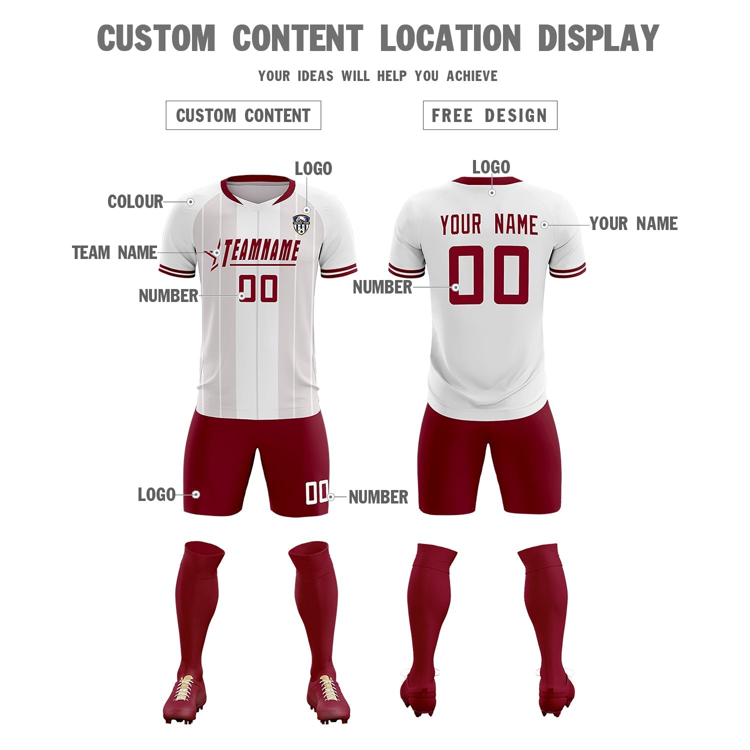 Custom White Classic Striped Personalized Soccer Tops/Sets Jersey