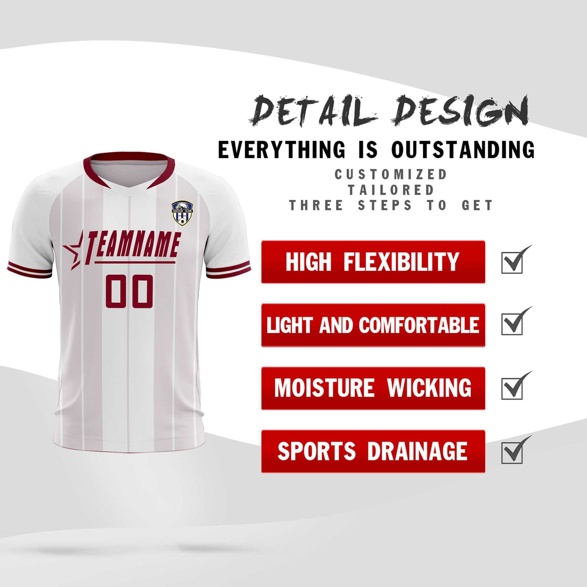 Custom White Classic Striped Personalized Soccer Tops/Sets Jersey