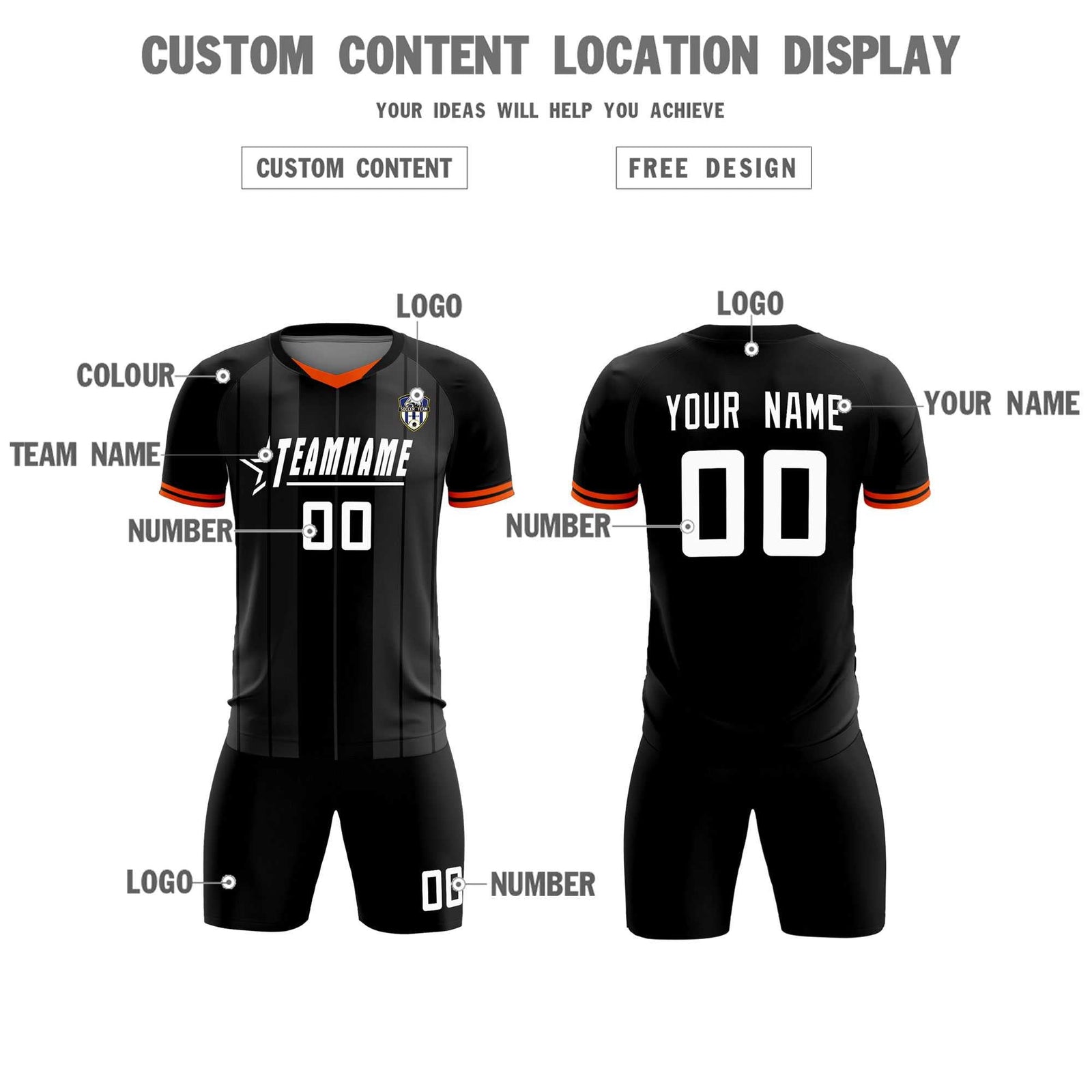 Custom Black Classic Striped Personalized Soccer Tops/Sets Jersey