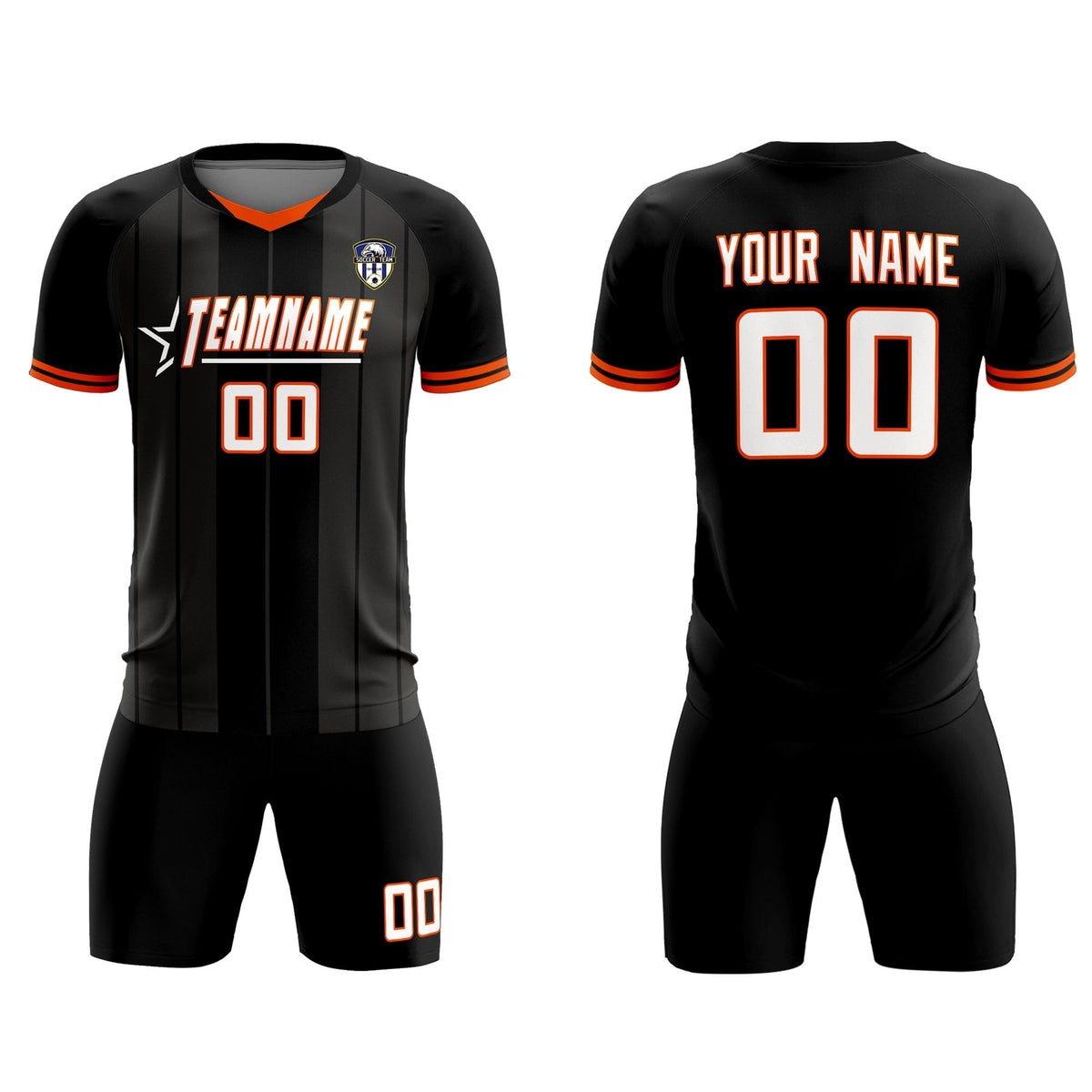 Custom Black Classic Striped Personalized Soccer Tops/Sets Jersey