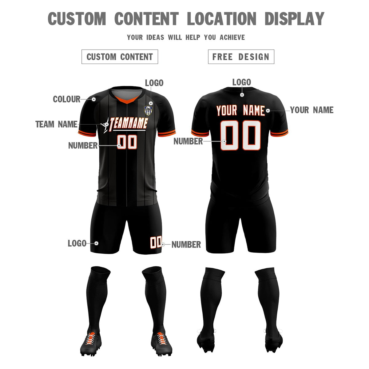 Custom Black Classic Striped Personalized Soccer Tops/Sets Jersey