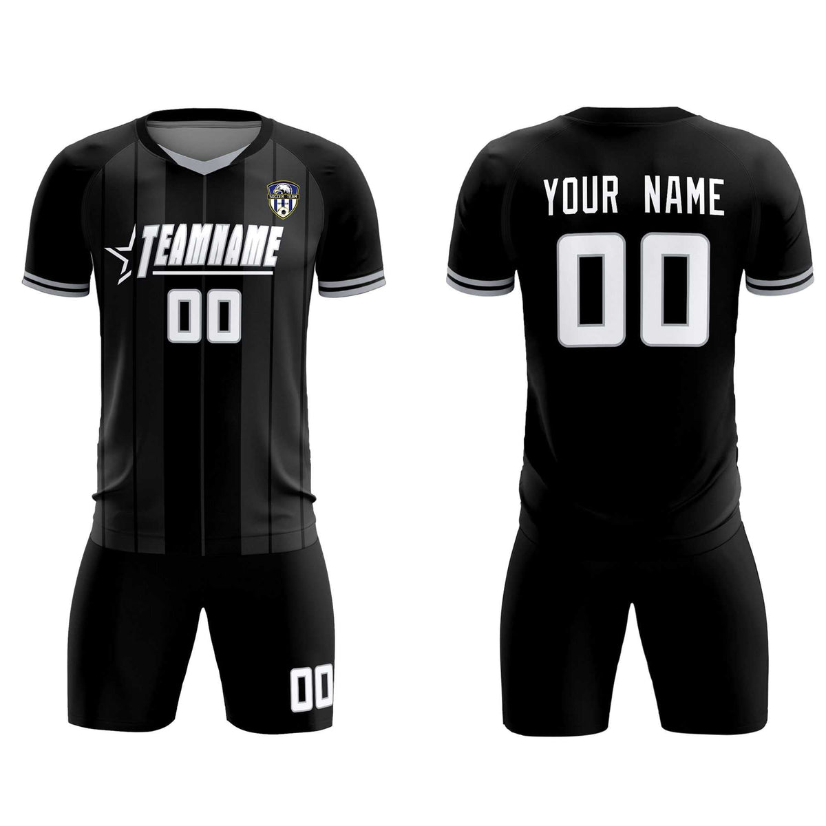 Custom Black Classic Striped Personalized Soccer Tops/Sets Jersey
