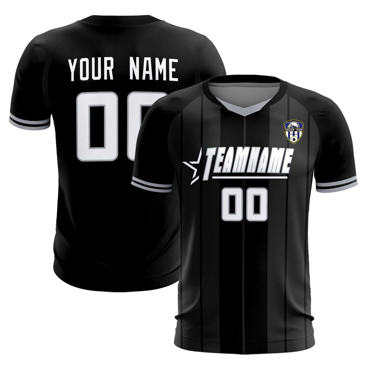 Custom Black Classic Striped Personalized Soccer Tops/Sets Jersey