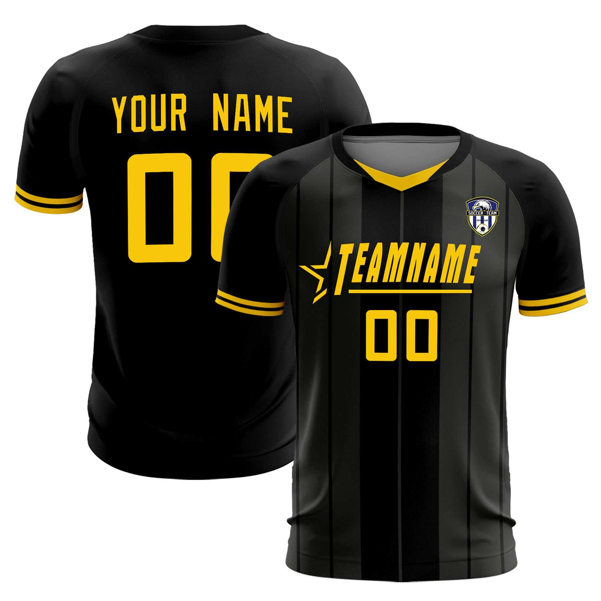 Custom Black Classic Striped Personalized Soccer Tops/Sets Jersey