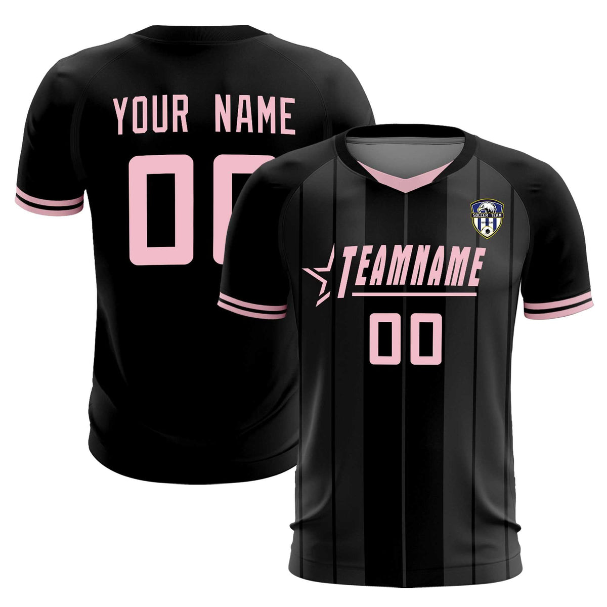Custom Black Classic Striped Personalized Soccer Tops/Sets Jersey