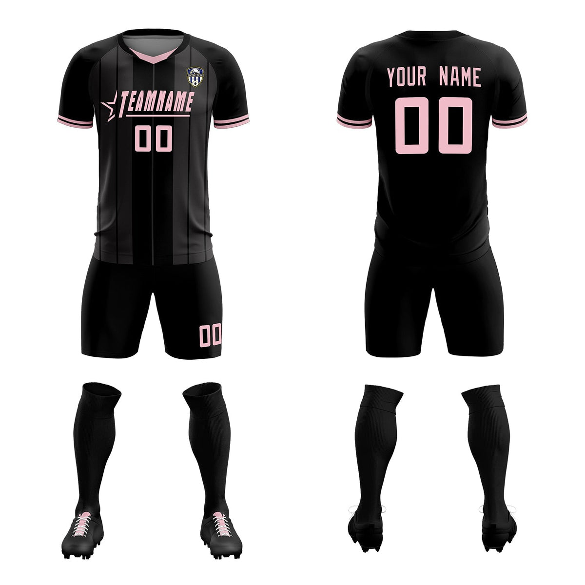 Custom Black Classic Striped Personalized Soccer Tops/Sets Jersey