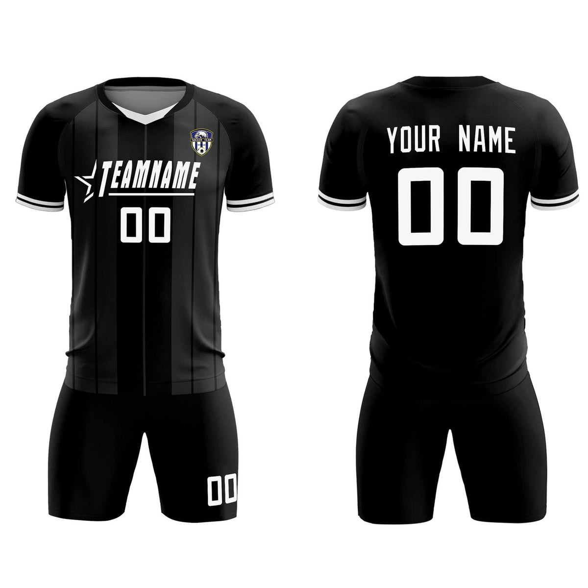 Custom Black Classic Striped Personalized Soccer Tops/Sets Jersey